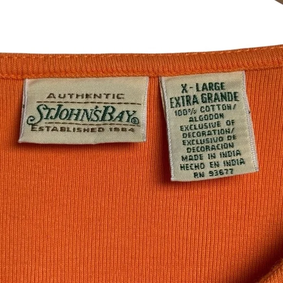 St. John’s Bay Embellished T-Shirt Women XL Orange Embroidered V-Neck - Picture 9 of 9